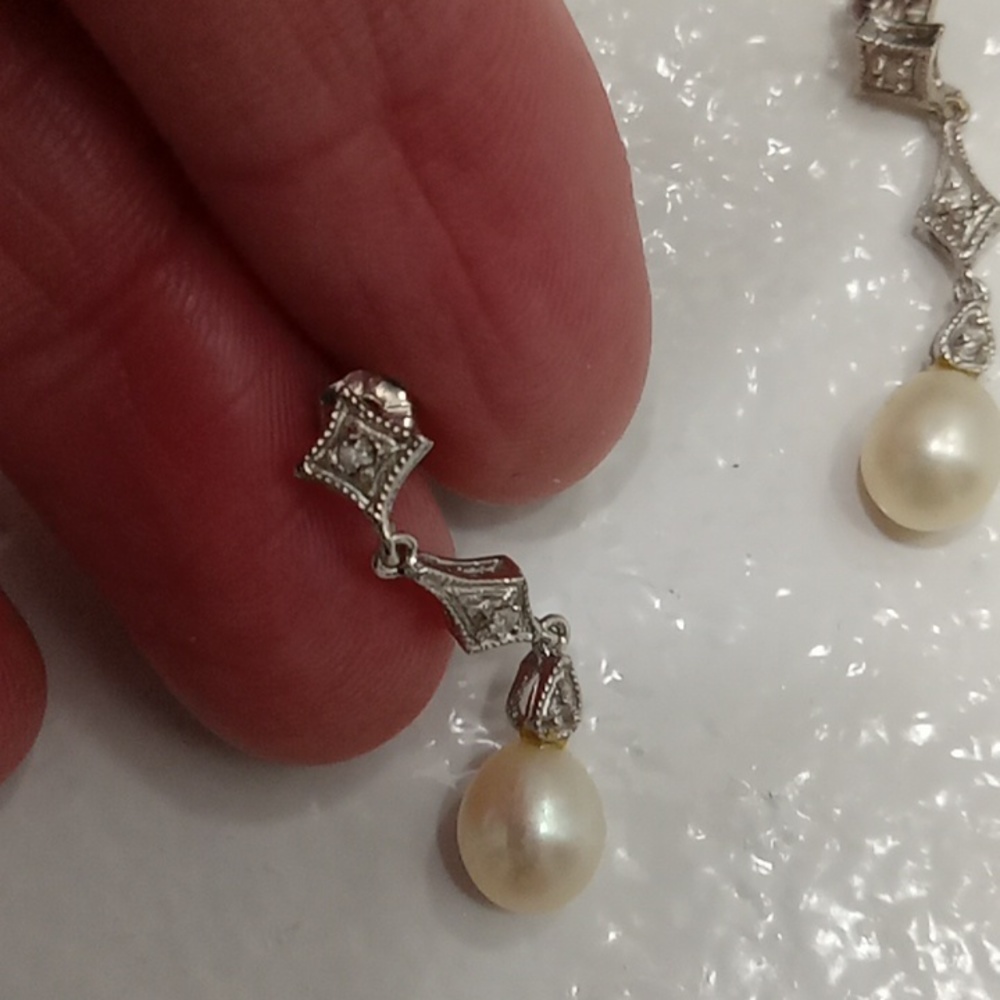 Macys diamond pearl earrings